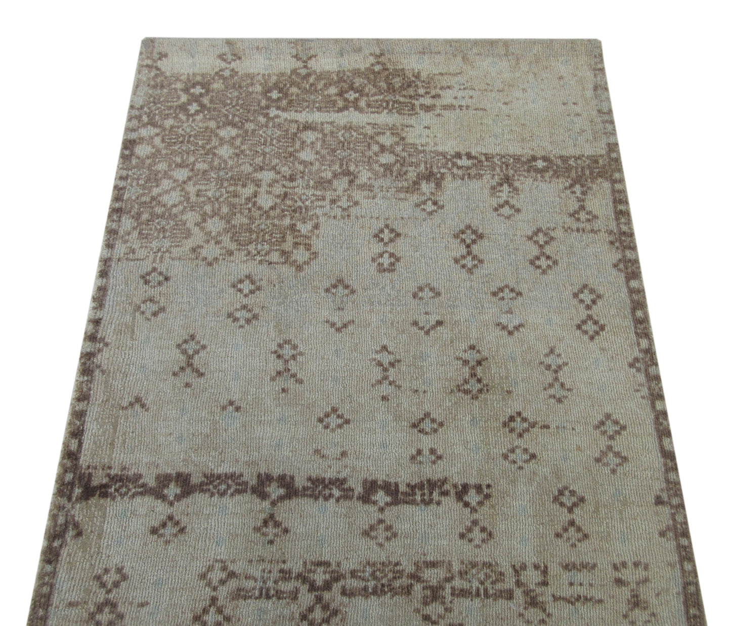 5x3 ft Hand-Tufted Wool Area Rug - Beige & Brown Distressed Vintage Pattern Rug