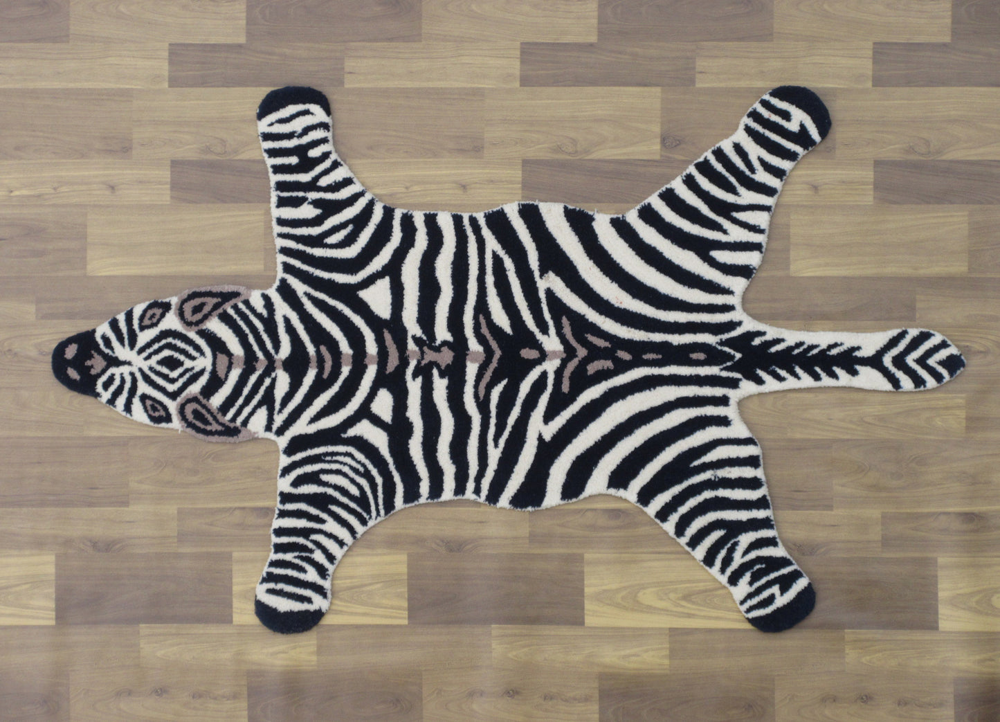 Handmade Zebra Shaped Tufted Rug – Black and White 5x3 ft Living Room Wool Rug