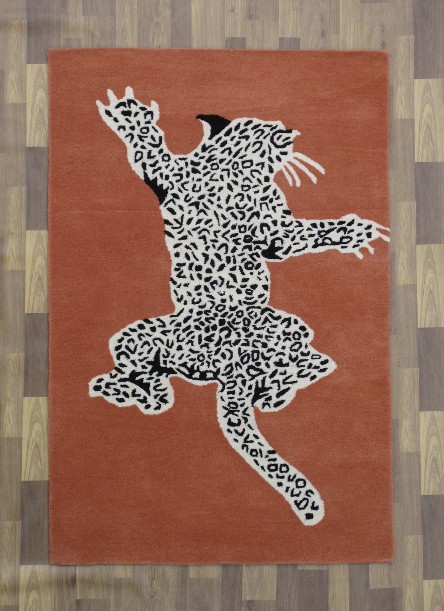 Peach Color 4X6 Feet Handmade Area Rug Climbing Leopard inspired by TRC for Home