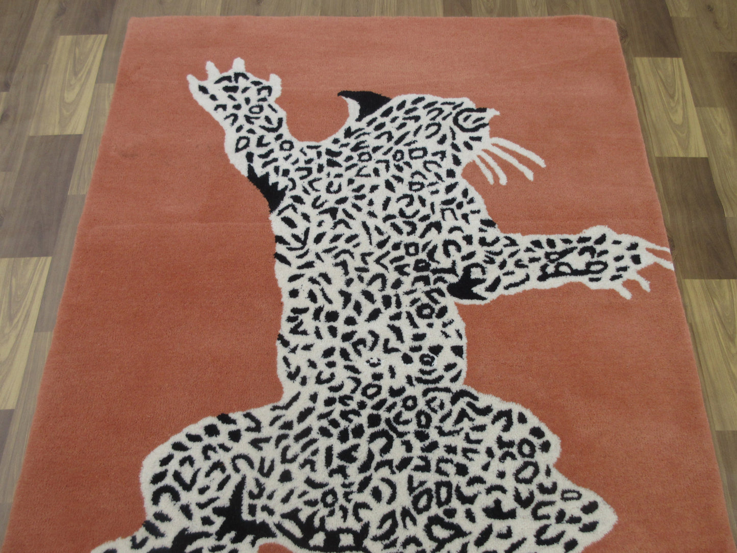 Peach Color 4X6 Feet Handmade Area Rug Climbing Leopard inspired by TRC for Home