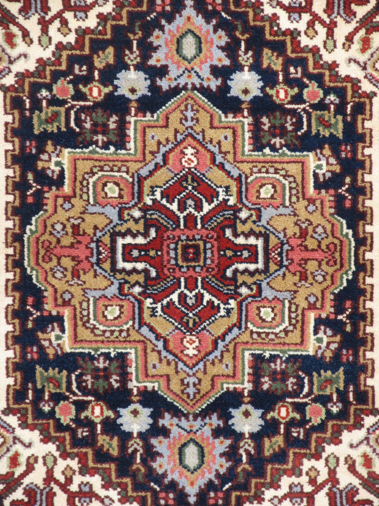 Handmade Wool Rug 6x4 ft - Blue & Red Traditional Medallion Rug for Living Room