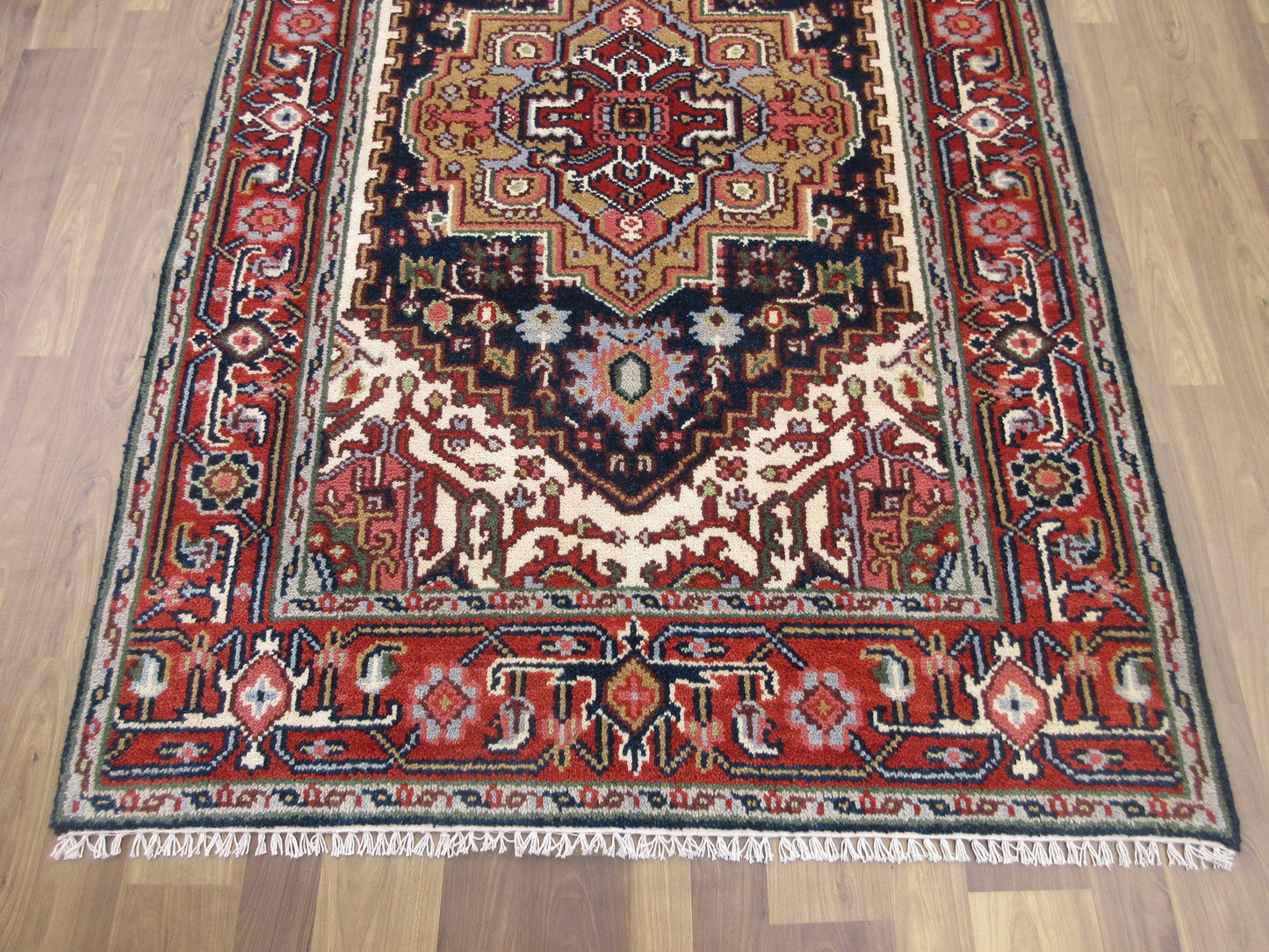 Handmade Wool Rug 6x4 ft - Blue & Red Traditional Medallion Rug for Living Room