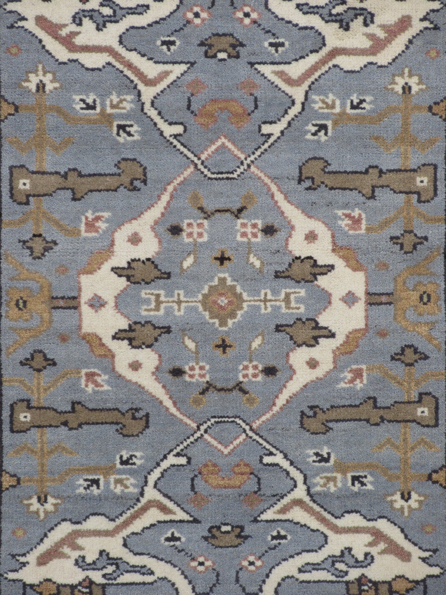 Handmade Wool Rug 6x4 ft - Blue, Beige & Olive Traditional Floral Pattern Rug