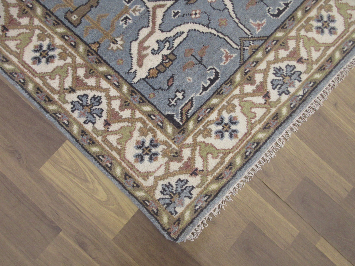 Handmade Wool Rug 6x4 ft - Blue, Beige & Olive Traditional Floral Pattern Rug