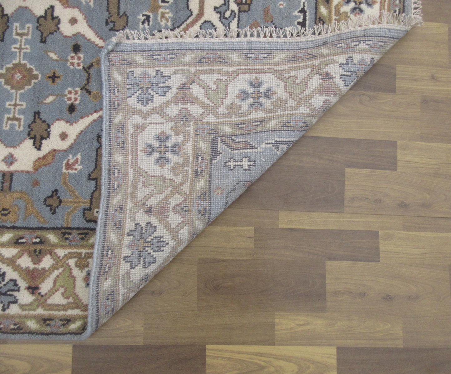 Handmade Wool Rug 6x4 ft - Blue, Beige & Olive Traditional Floral Pattern Rug