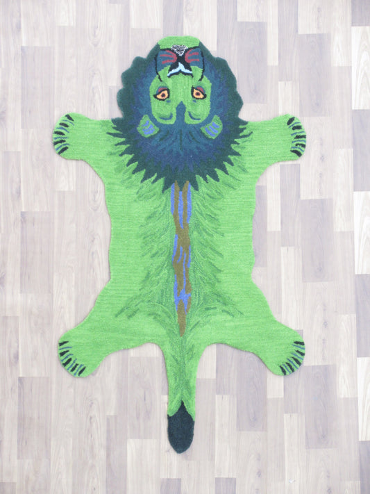 Area Rug 150X90 cm Pure Wool Kids & Living Room Accent Rug Green Lion Carpet