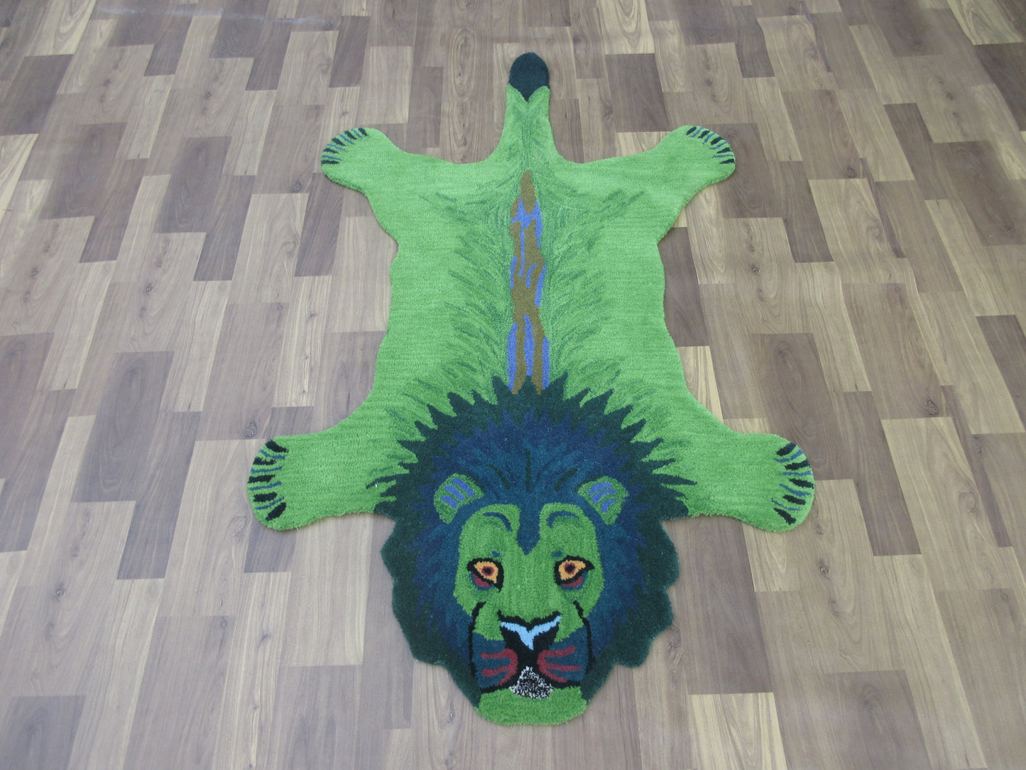 Area Rug 150X90 cm Pure Wool Kids & Living Room Accent Rug Green Lion Carpet