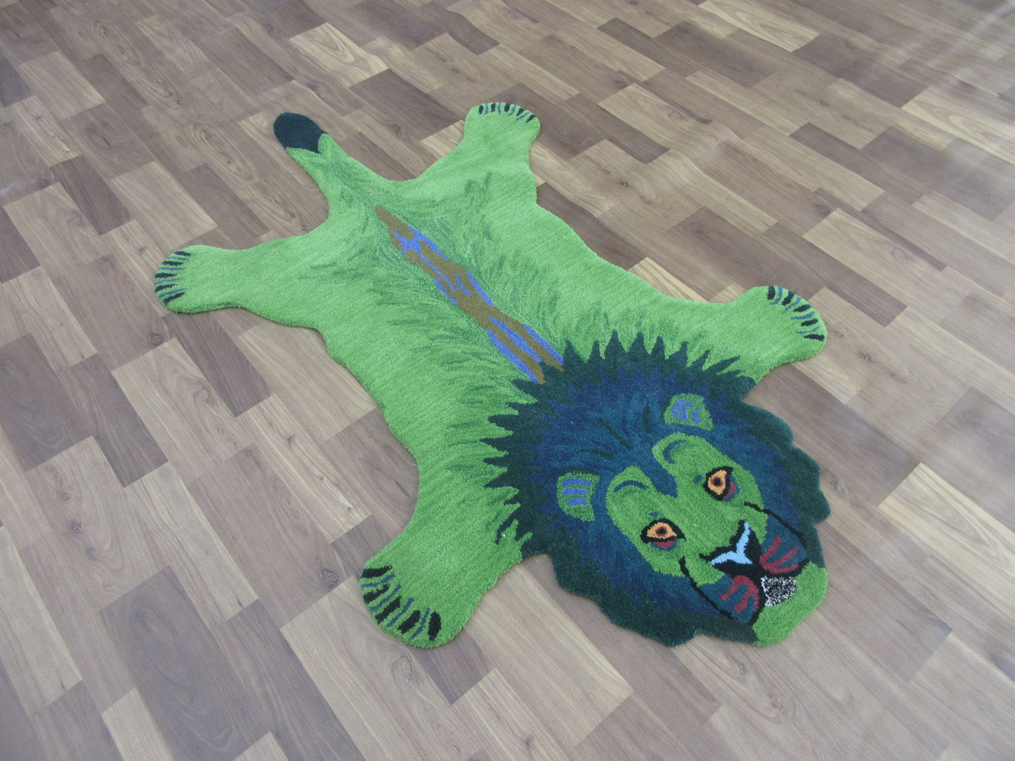 Area Rug 150X90 cm Pure Wool Kids & Living Room Accent Rug Green Lion Carpet