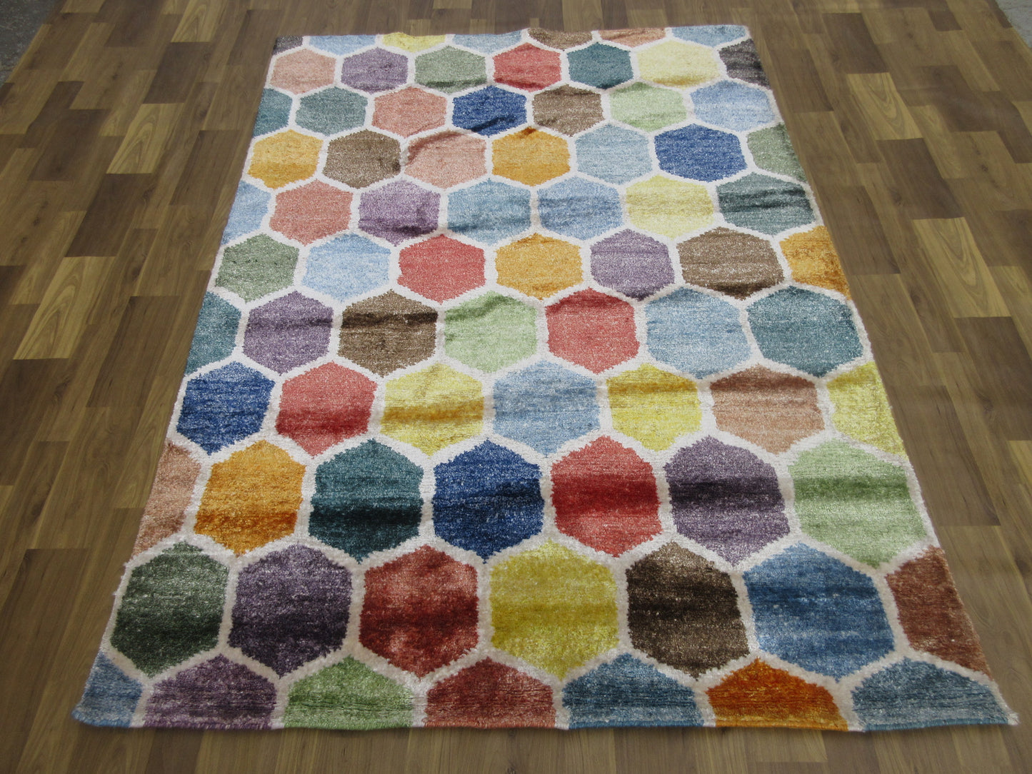 6.5x4.7 ft Colourful Hexagonal Bamboo Silk Area Rug - Modern Geometric Area Rug