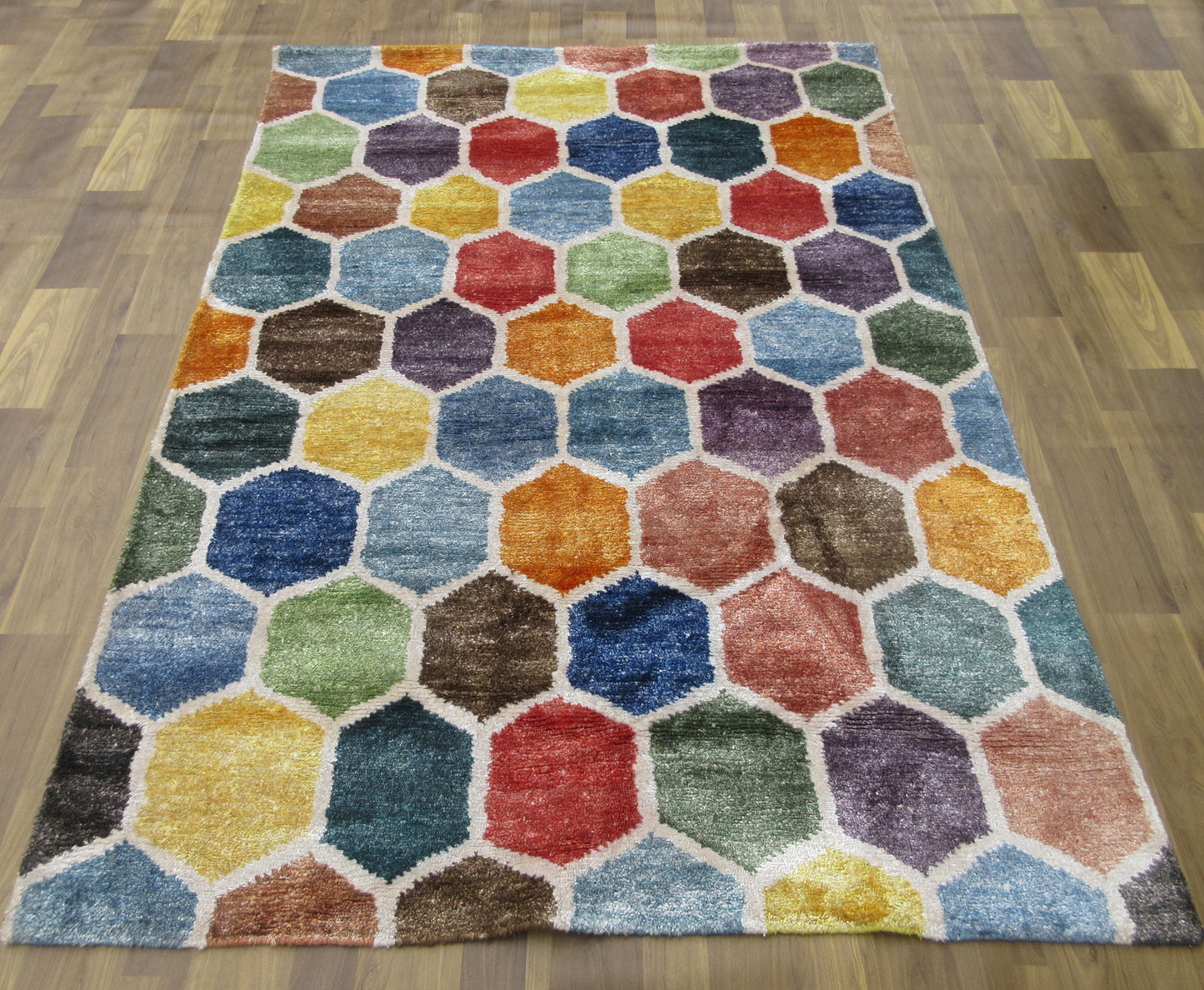 6.5x4.7 ft Colourful Hexagonal Bamboo Silk Area Rug - Modern Geometric Area Rug