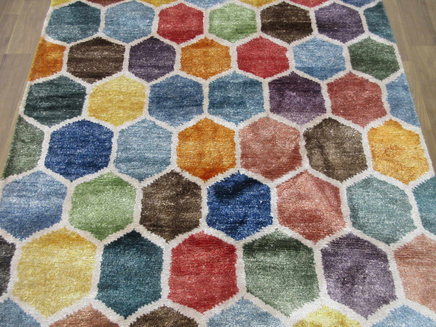 6.5x4.7 ft Colourful Hexagonal Bamboo Silk Area Rug - Modern Geometric Area Rug