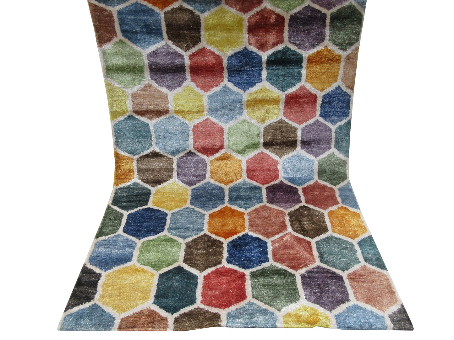 6.5x4.7 ft Colourful Hexagonal Bamboo Silk Area Rug - Modern Geometric Area Rug