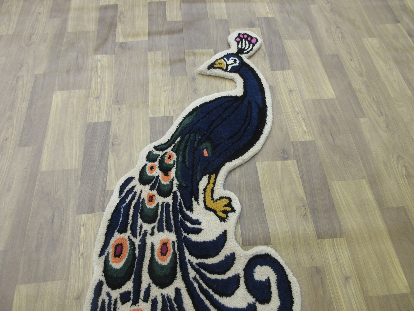 Hand-Tufted Peacock Shaped Bohemian Rug - 5x3 ft. Modern Home Decor, Living Room