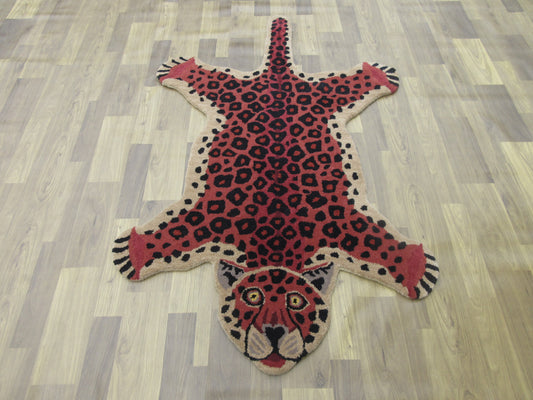 Leopard Area Rug 5x3 ft- Hand-Tufted Wool - Modern Rug Perfect Kids Room Rugs