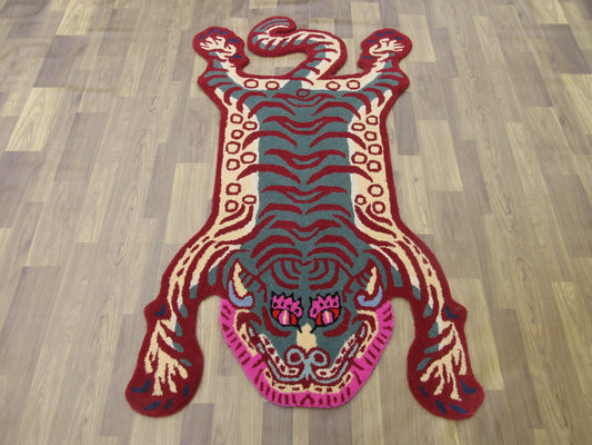 Handmade 5X3 ft Tibetan Tiger Shaped Wool Area Rugs Luxurious Living Room Rugs