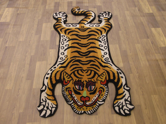 Handmade Tibetan Tiger Rug 5X3 ft –Original Shaped Design Area Rug | Living Room Rug