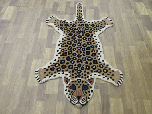 5x3 ft Handmade Leopard Print Animal Rug - Colorful Skin Carpet for Living Room