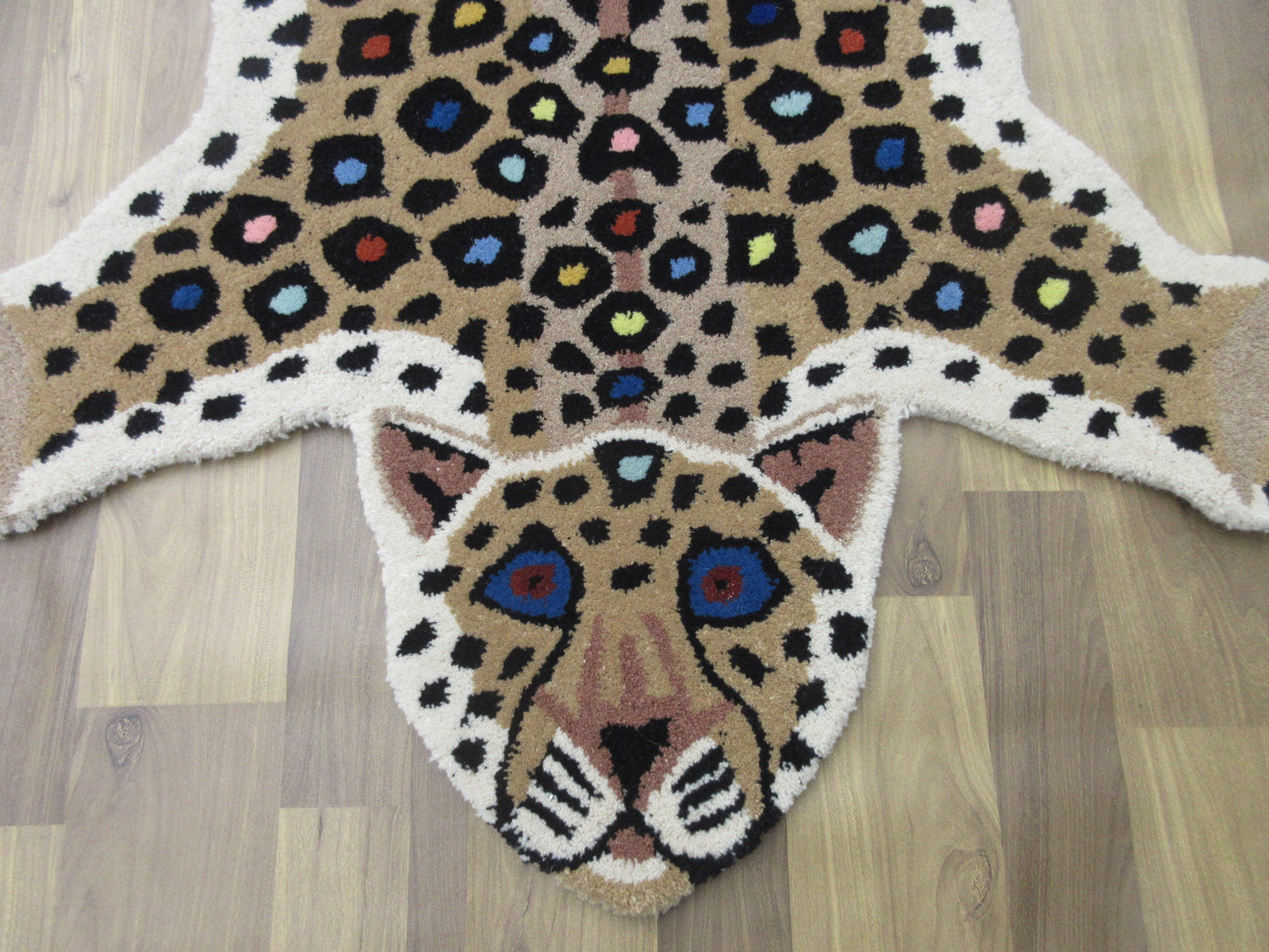 5x3 ft Handmade Leopard Print Animal Rug - Colorful Skin Carpet for Living Room