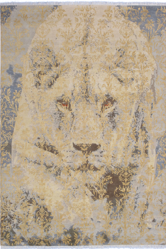 Luxurious 8x10 Silk Lion Handmade Rug – Exquisite Craftsmanship and Elegance