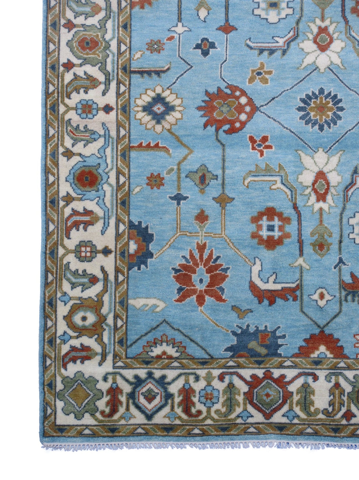 Hand-Knotted Oushak Rug - Blue & Beige | Pure Wool Luxury Rug