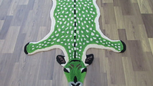 Handmade Green Deer Wool Rug - 5.0X3.0 ft Decorative Area Rug Animal Carpet